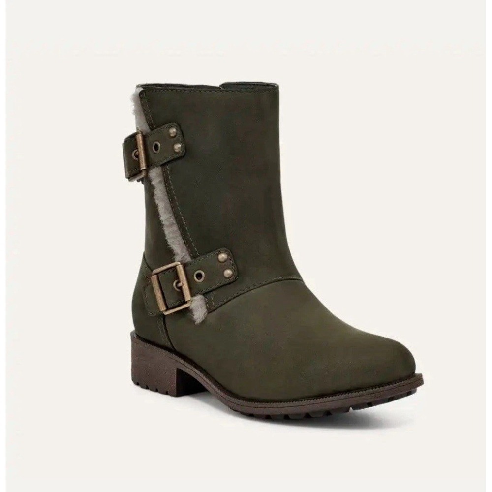 UGG Niels III Waterproof Olive Green Moto Boots Size 9.5‎ US – Sheepskin Lined - Picture 2 of 11